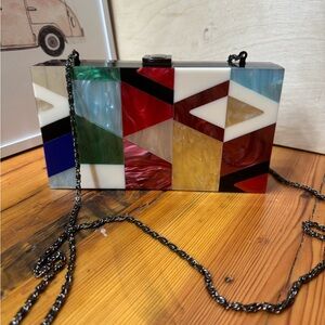 Zara Multicolor Geometric Resin Clutch with Black Chain